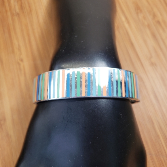 Vintage Adrienne Vittadini Sterling Silver Enamel Heavy Bangle Bracelet 80 gr - Picture 6 of 13